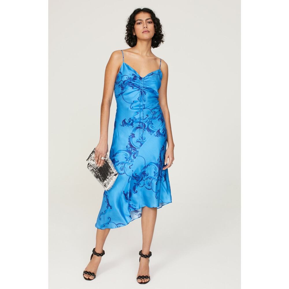 AllSaints Alexia Isabella Blue Tie Dye Asymmetric Sleeveless Midi Dress Size 4